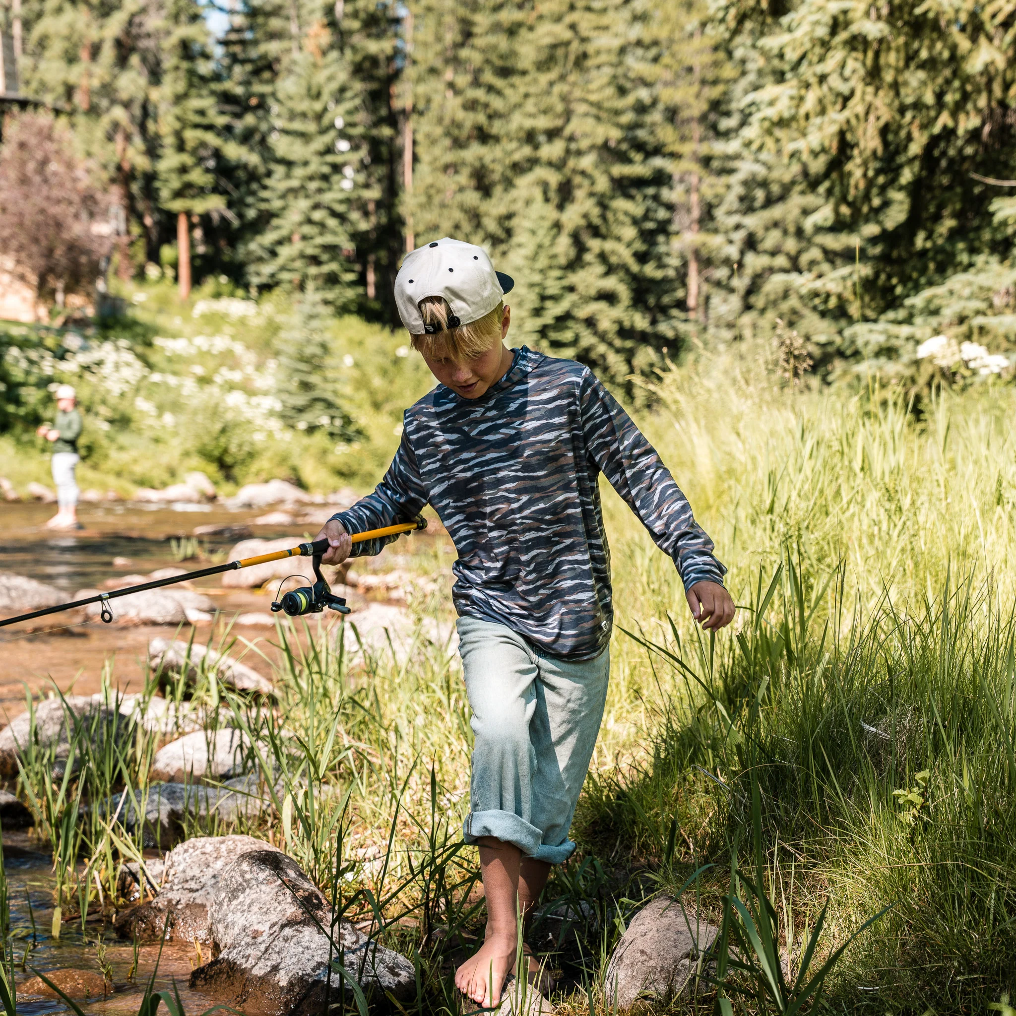 Youth Performance Hoodie - Tiger Stripe Camo - Wetland