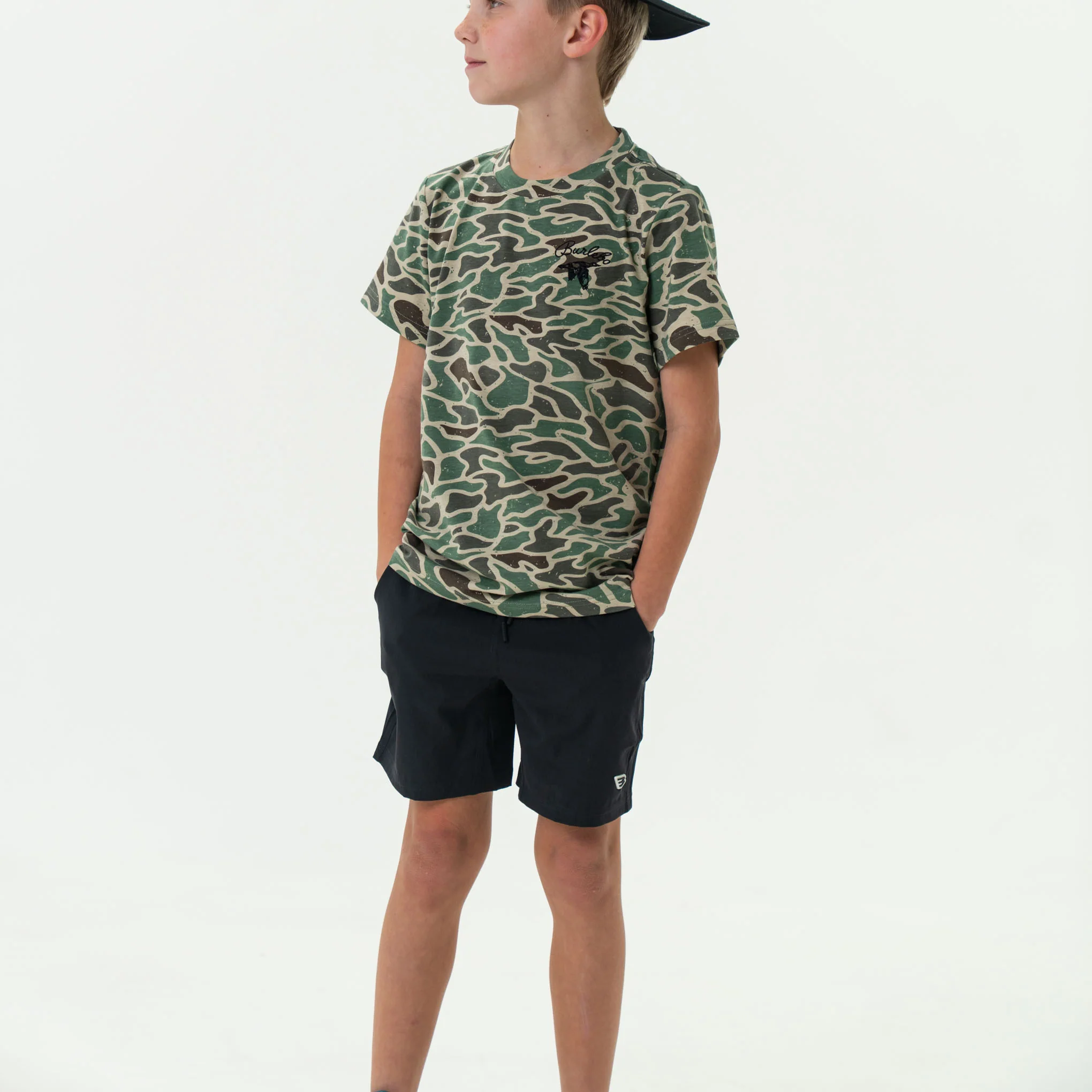 Youth Athletic Short - Heather Black - Retro Duck Camo Liner