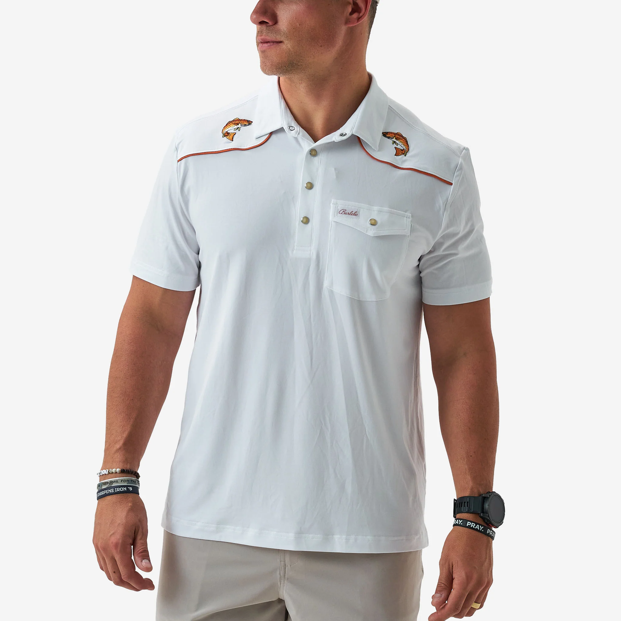 35-pearl-snap-performance-polo-redfish-white-1.webp Pearl Snap Performance Polo - Redfish - White