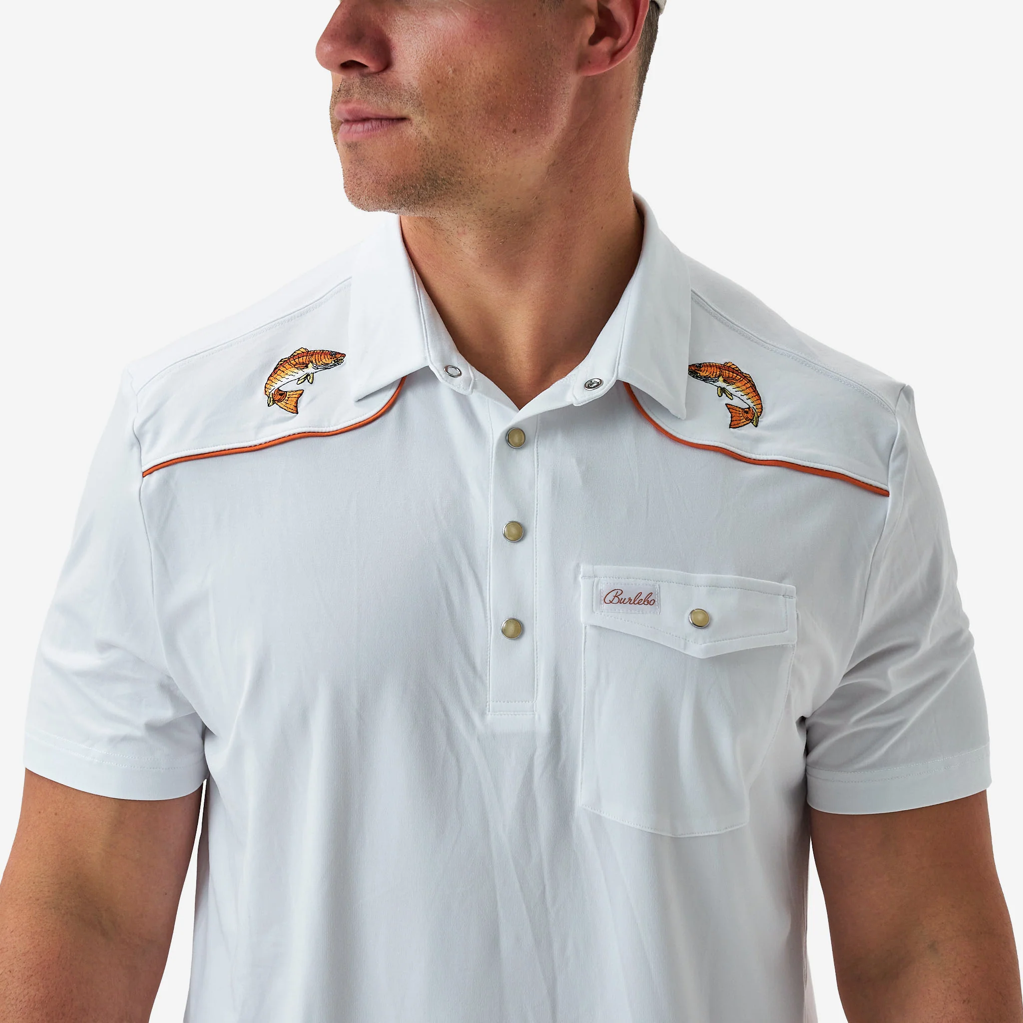 Pearl Snap Performance Polo - Redfish - White