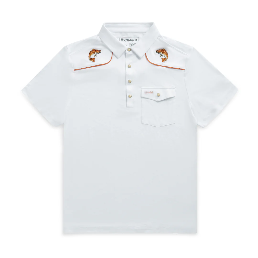 Pearl Snap Performance Polo - Redfish - White
