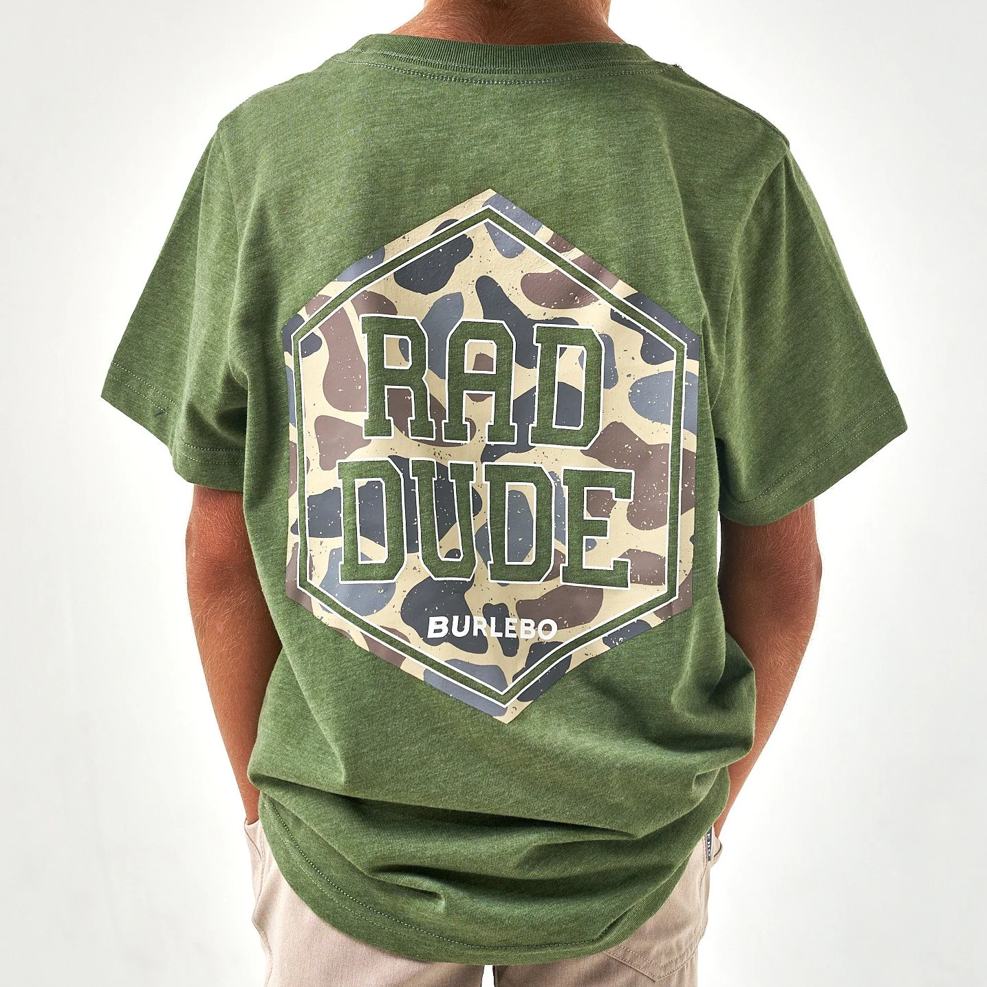 Youth Short Sleeve Tee - Rad Dude Deer Camo - Heather Olive