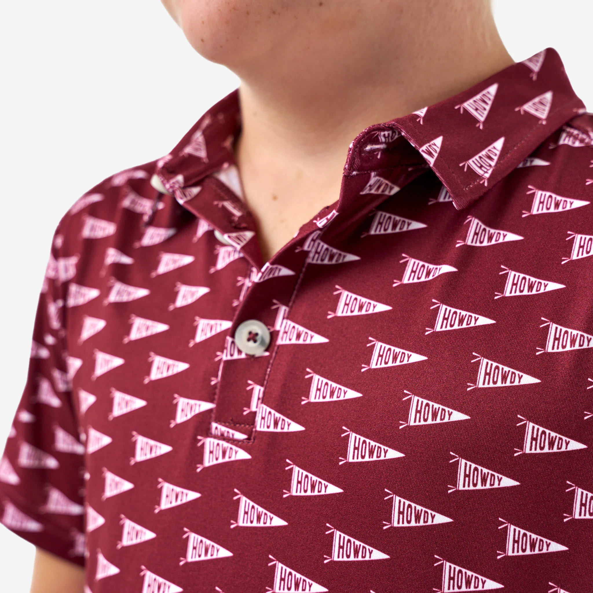 Youth Performance Polo - Howdy Pennants - Maroon