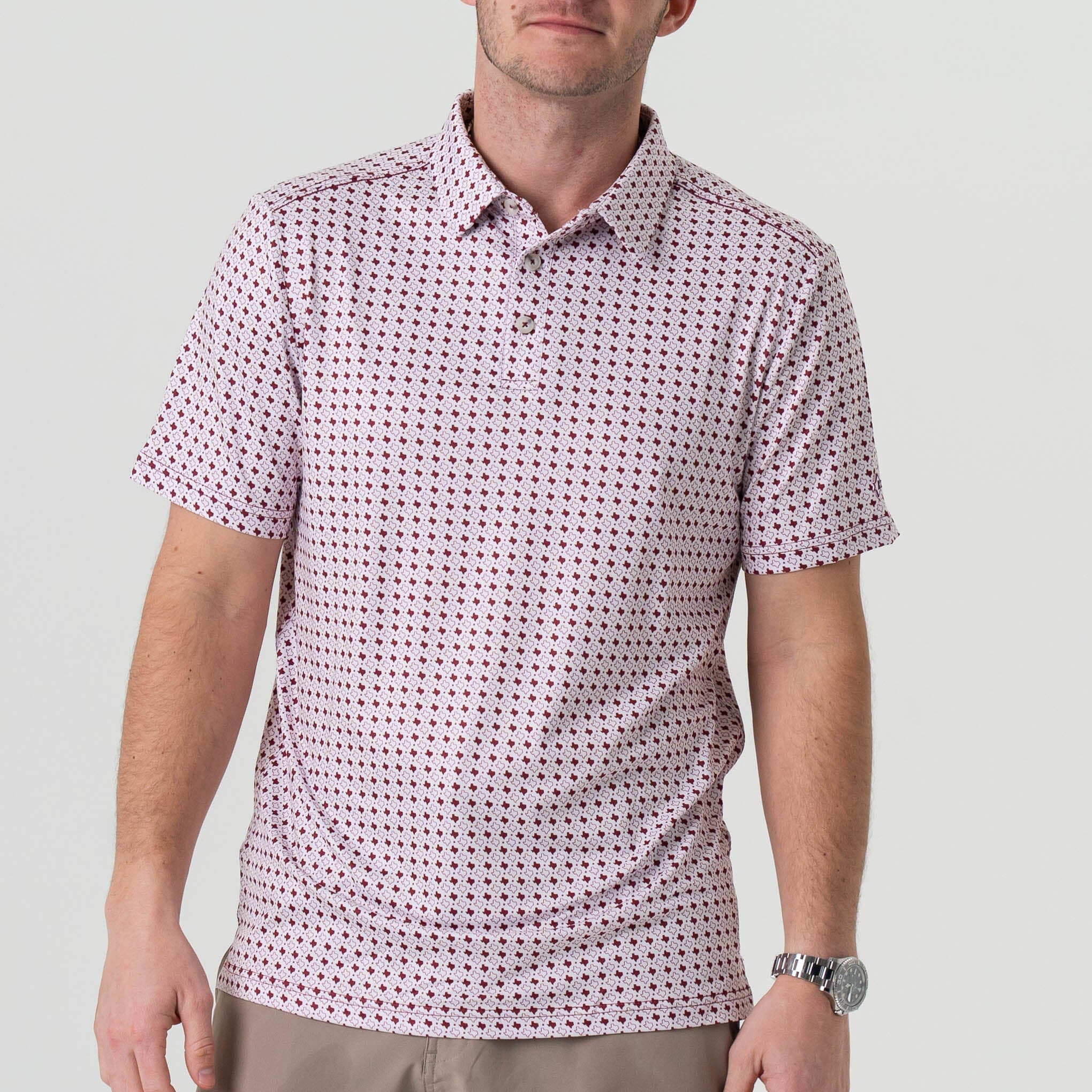 Performance Polo - Texas - White & Maroon