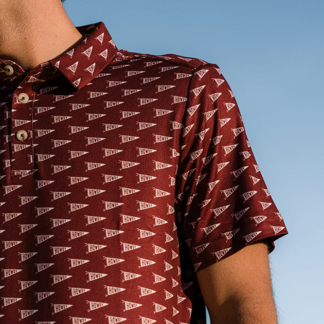 Performance Polo - Howdy Pennants - Maroon