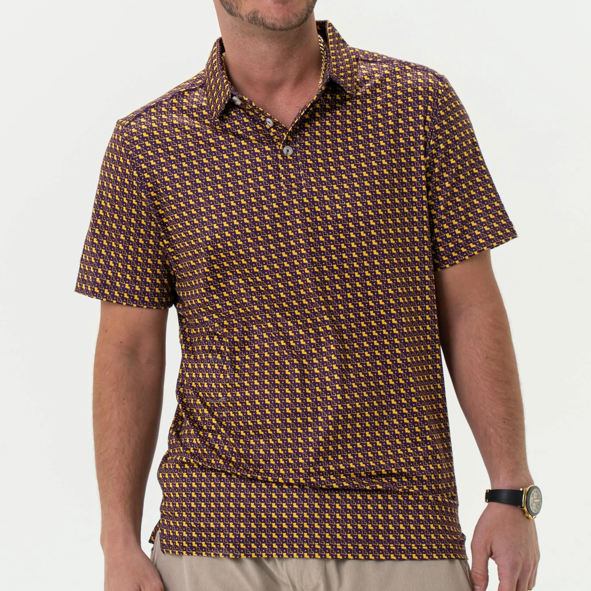 Performance Polo - Louisiana - Purple & Yellow