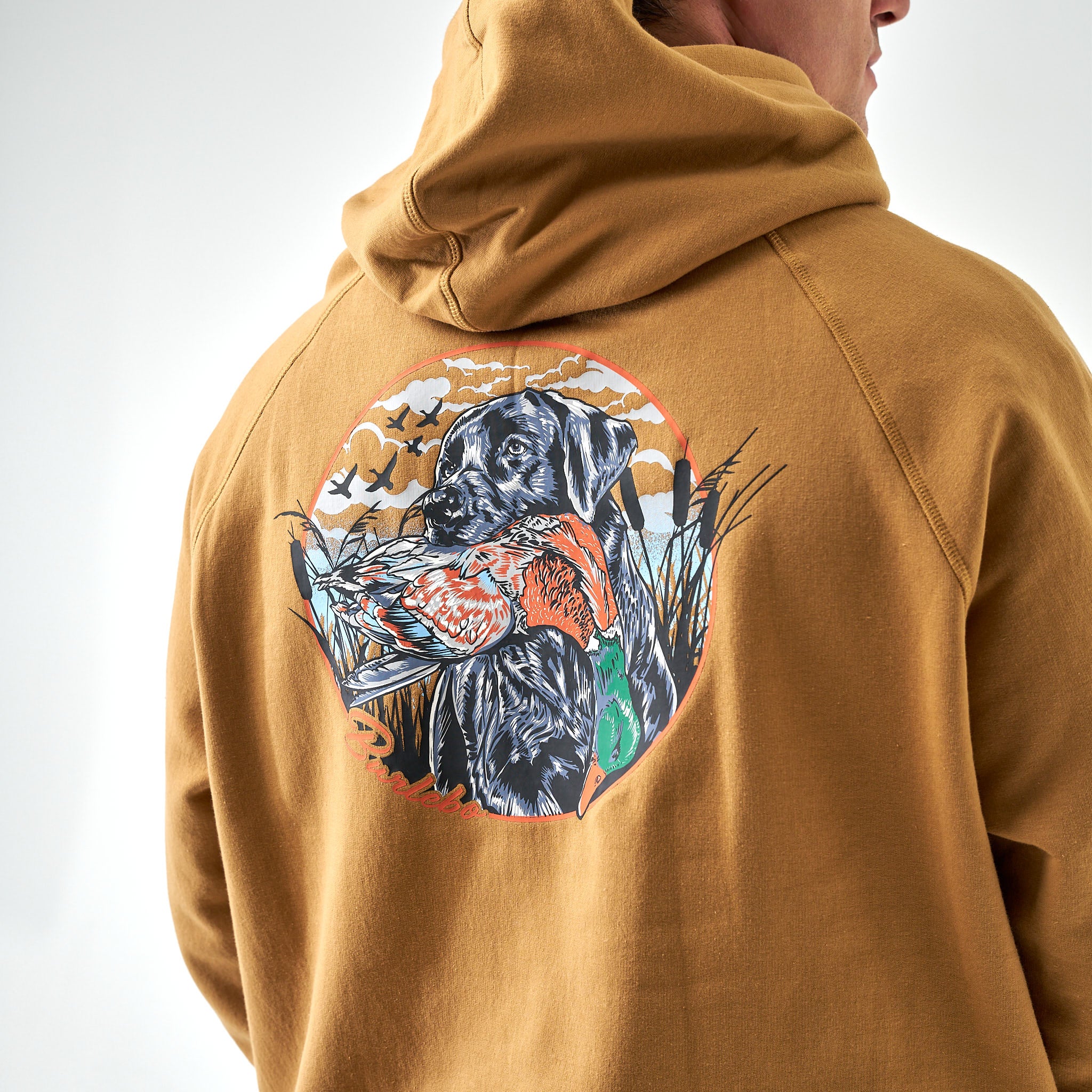 Fleece Hoodie - Duck And Dog - Light Brown