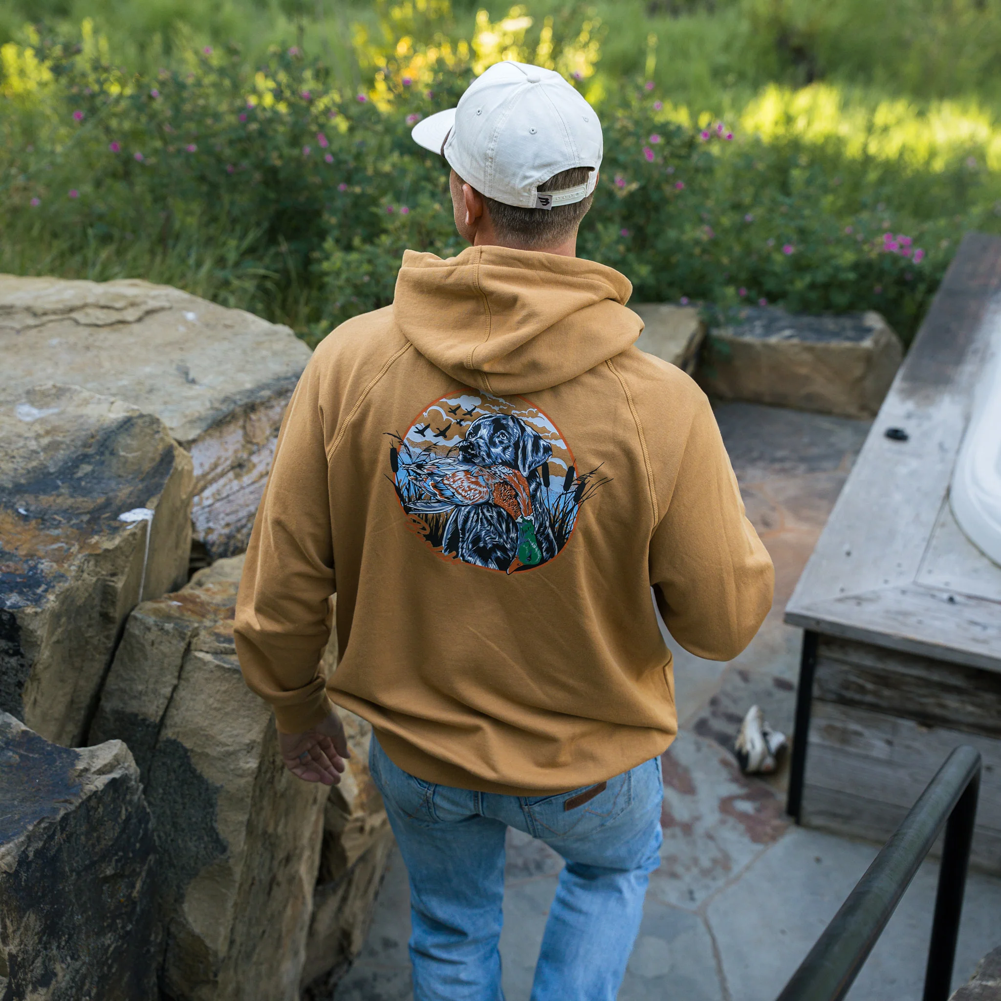 Fleece Hoodie - Duck And Dog - Light Brown