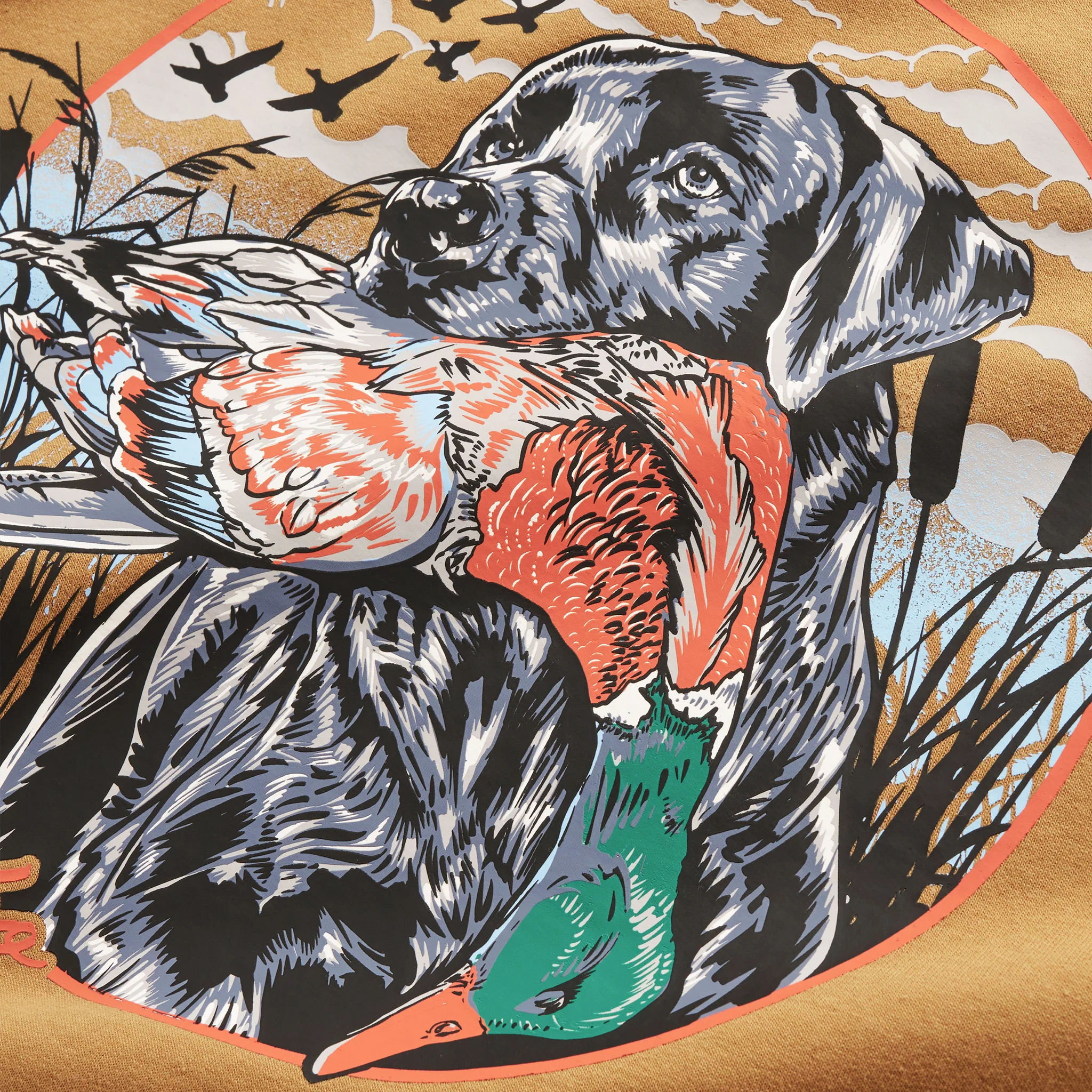 Fleece Hoodie - Duck And Dog - Light Brown