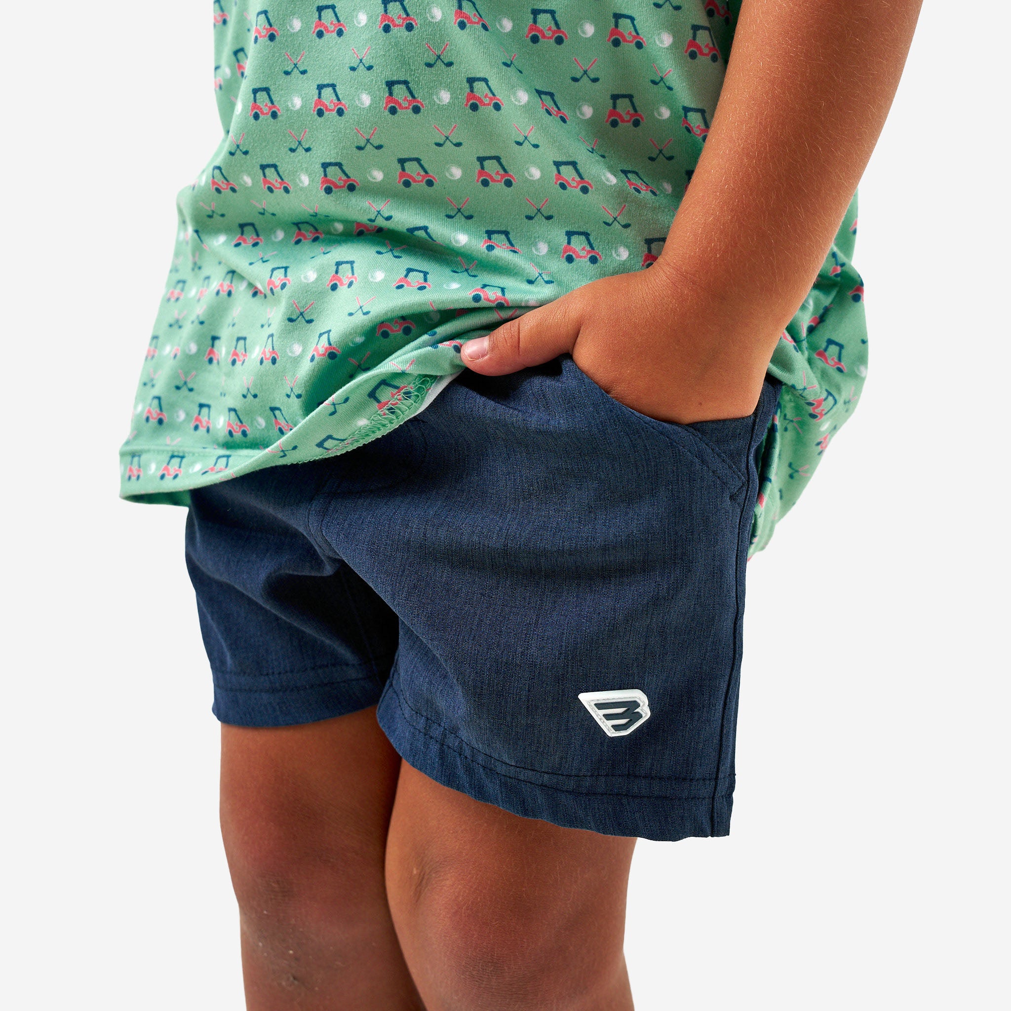Youth Athletic Short - Heather Navy - American Flag Liner