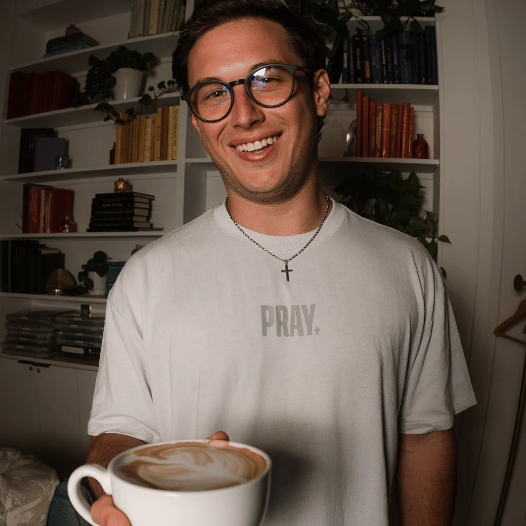 Vintage Washed Tee - PRAY - Light Grey