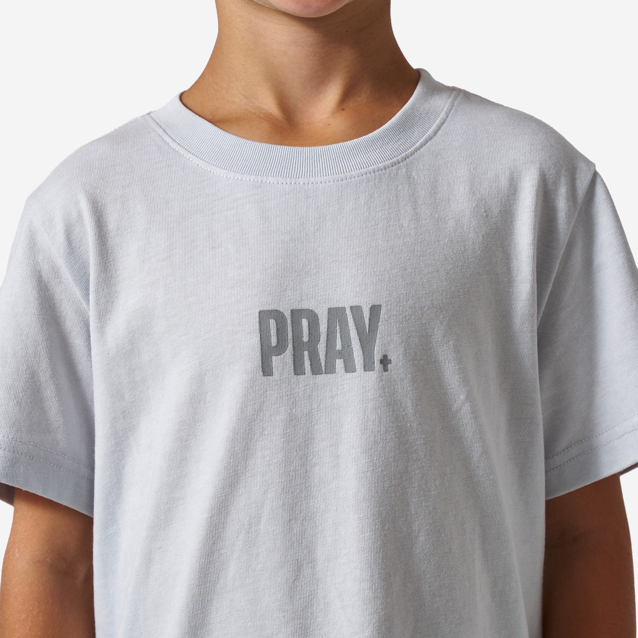 Youth Vintage Washed Tee - PRAY - Light Grey