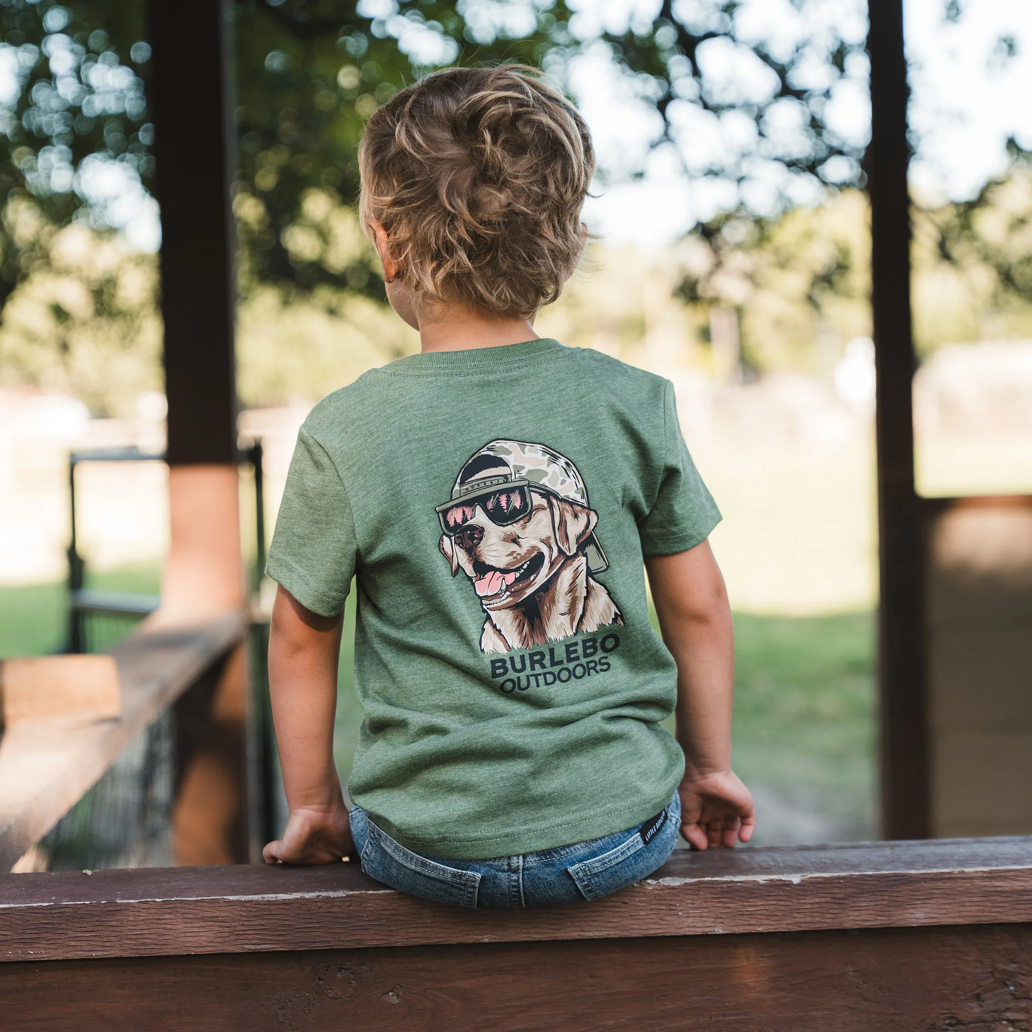 Youth Short Sleeve Tee - Mallard Camo Dog - Heather Olive