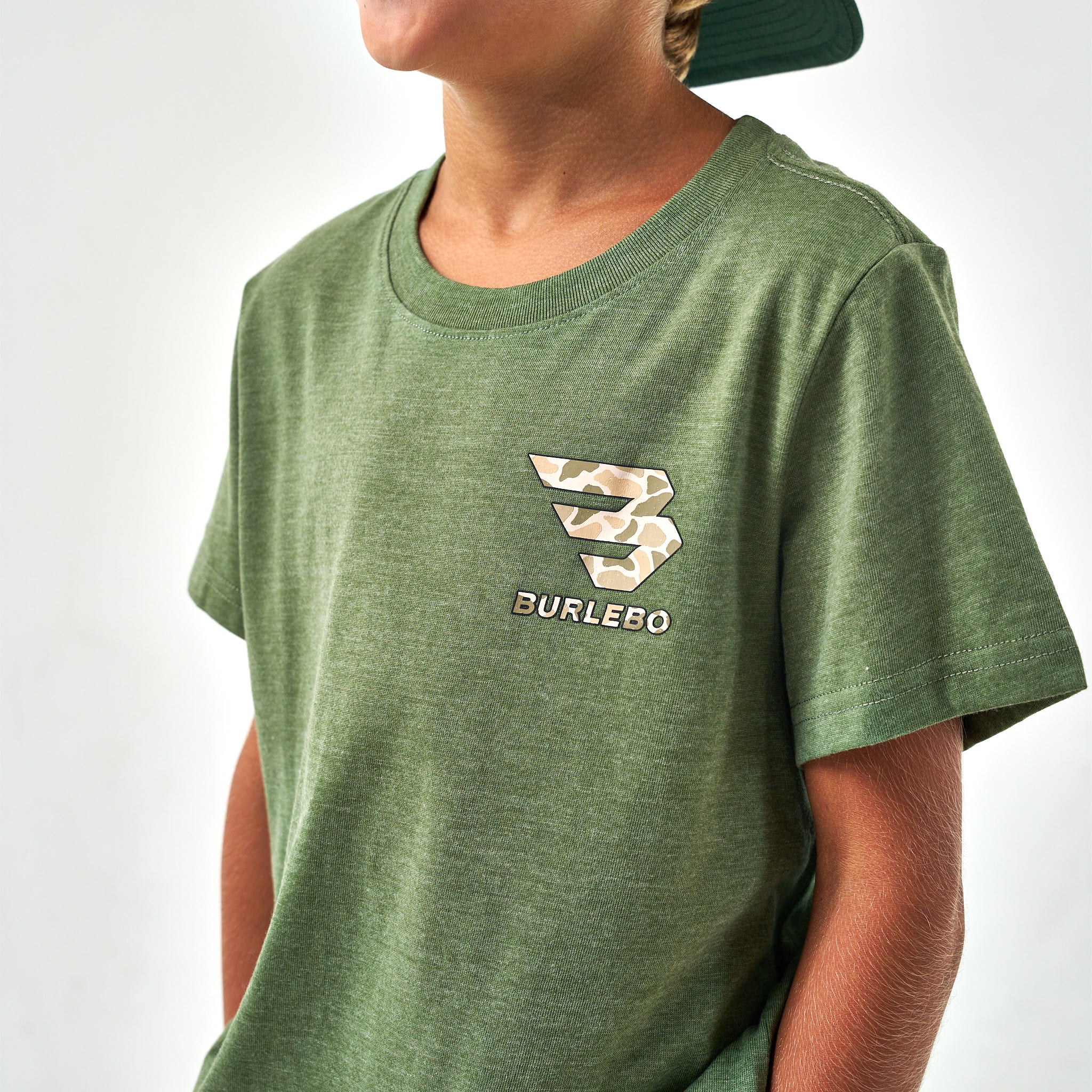 Youth Short Sleeve Tee - Mallard Camo Dog - Heather Olive
