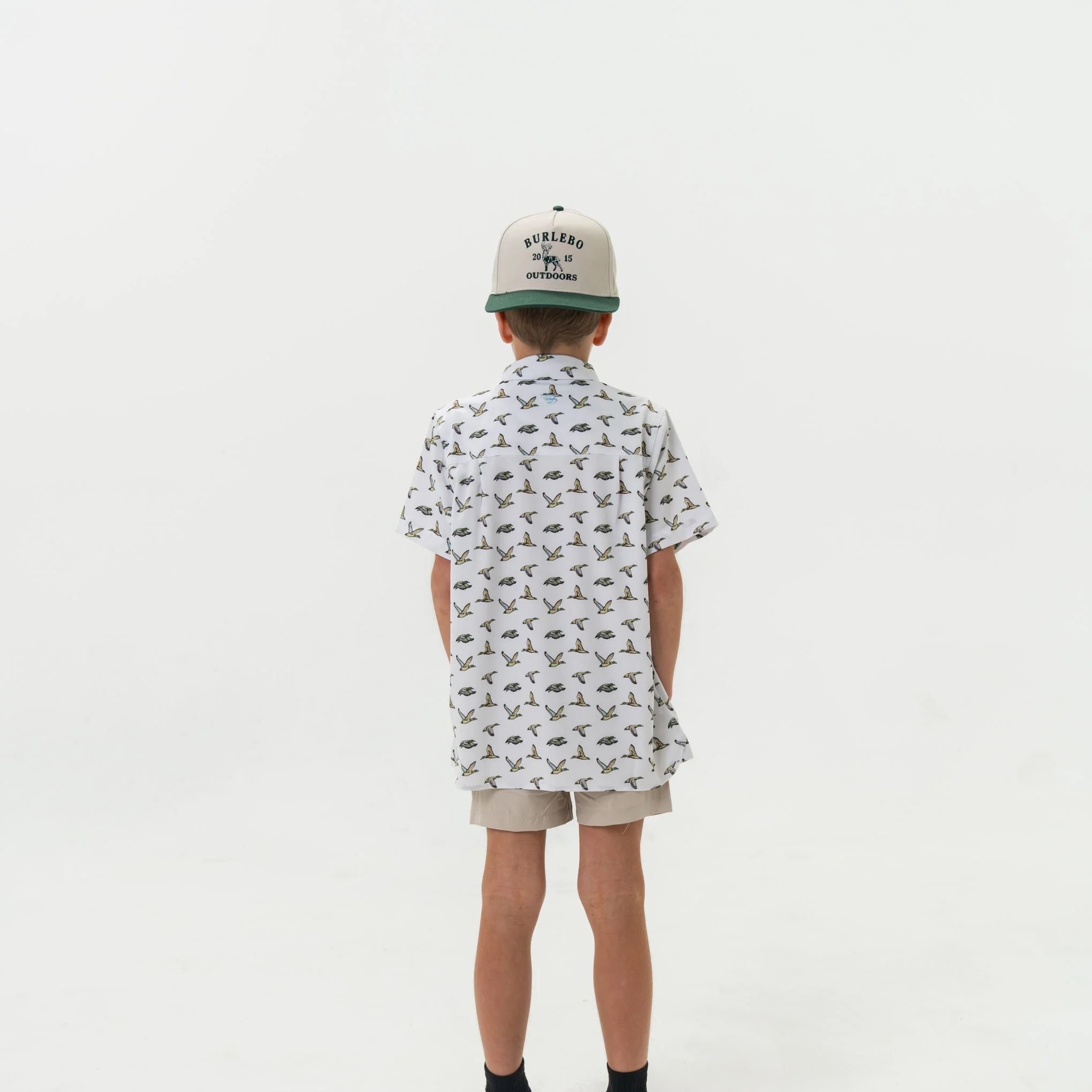 Youth Performance Button Up - Flying Mallard Ducks White