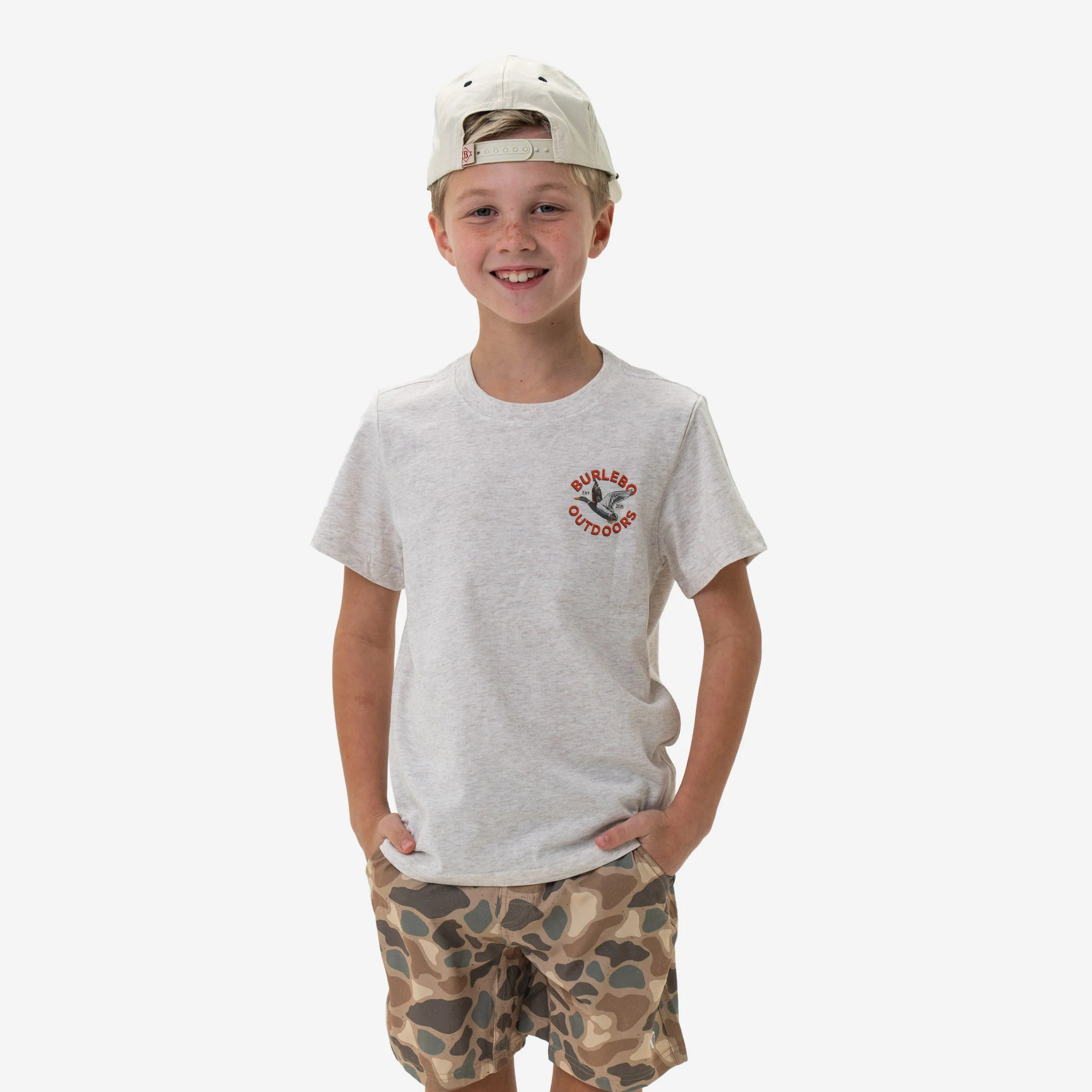 Youth Short Sleeve Tee - Old School Duck Hunt - Heather Oatmeal