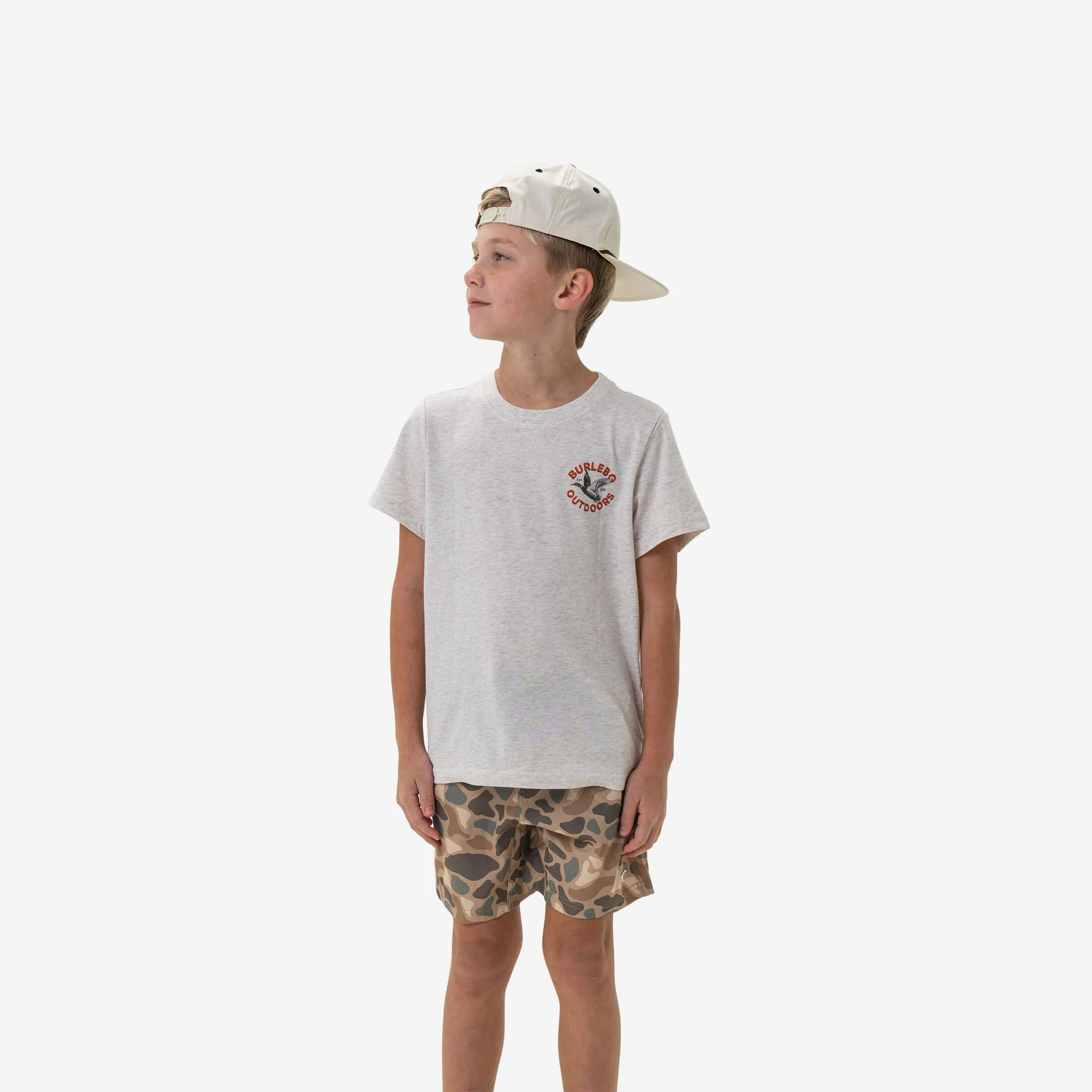 Youth Short Sleeve Tee - Old School Duck Hunt - Heather Oatmeal