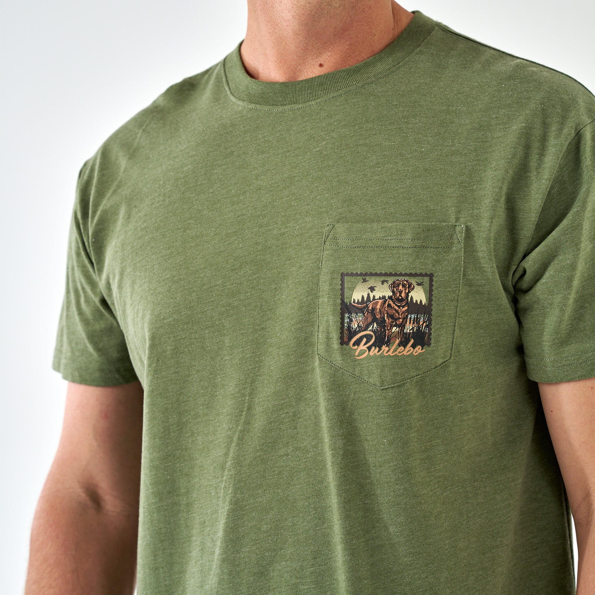 Short Sleeve Tee - Duck Dog Stamp - Heather Olive
