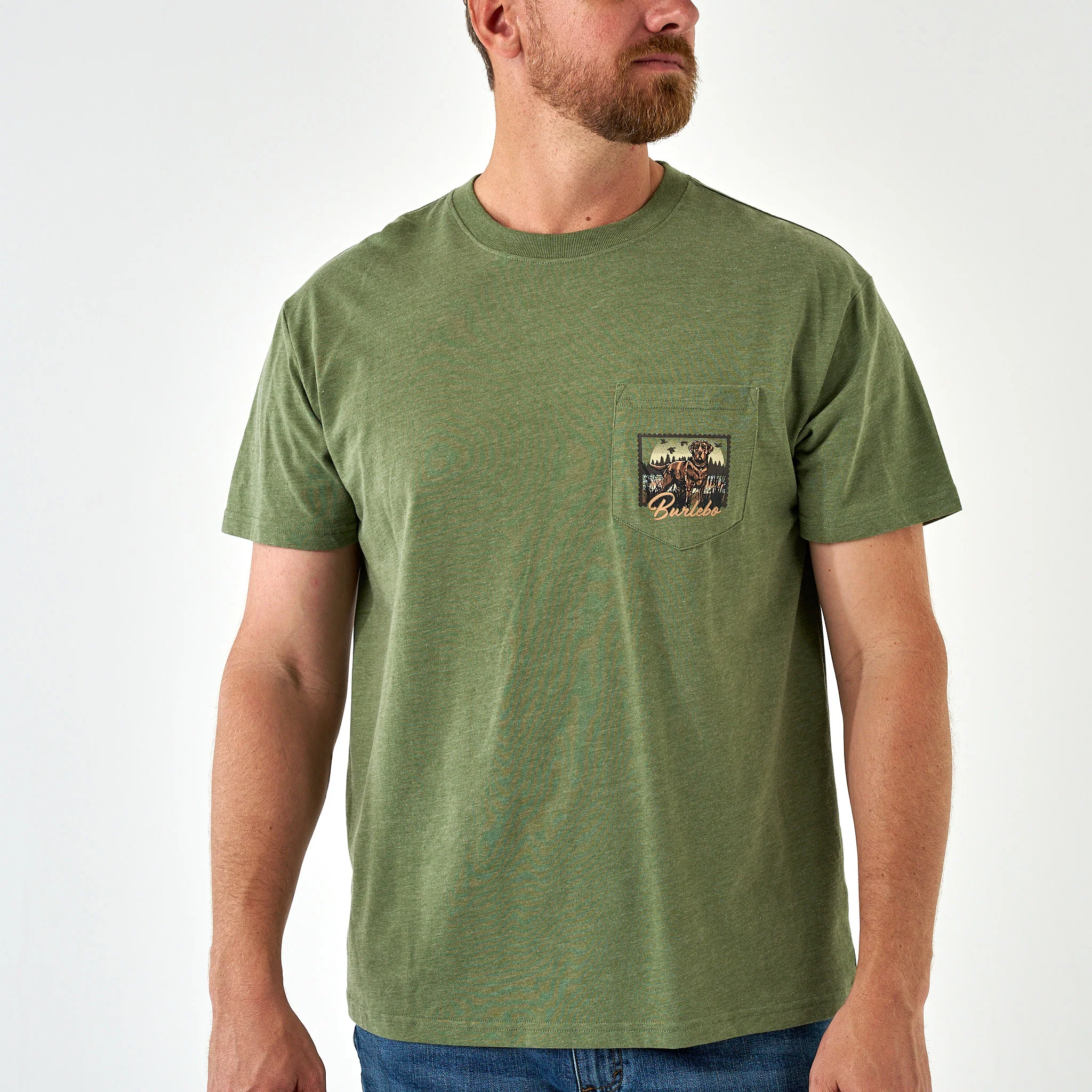 Short Sleeve Tee - Duck Dog Stamp - Heather Olive