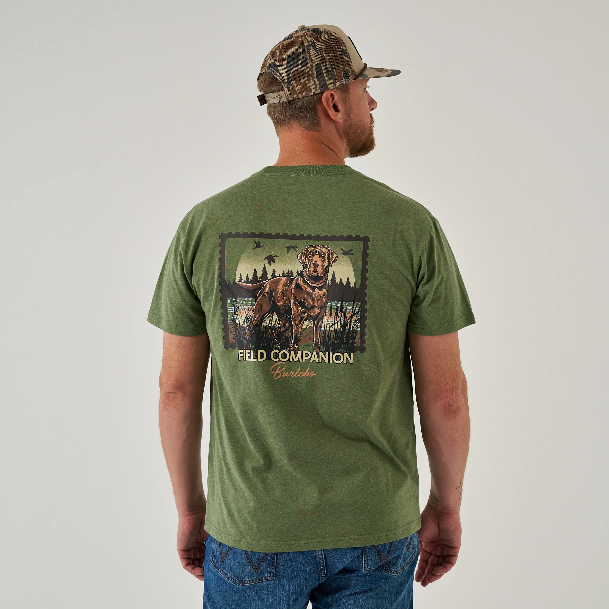 Short Sleeve Tee - Duck Dog Stamp - Heather Olive