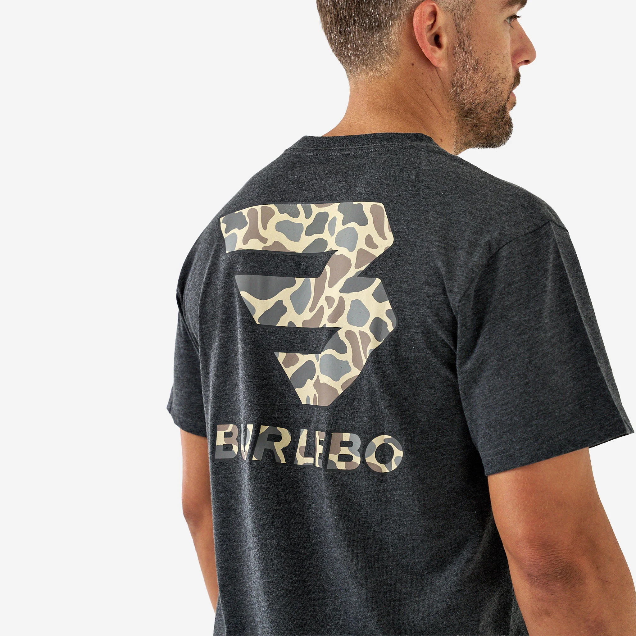 Short Sleeve Tee - Flying B Classic Deer Camo - Heather Black