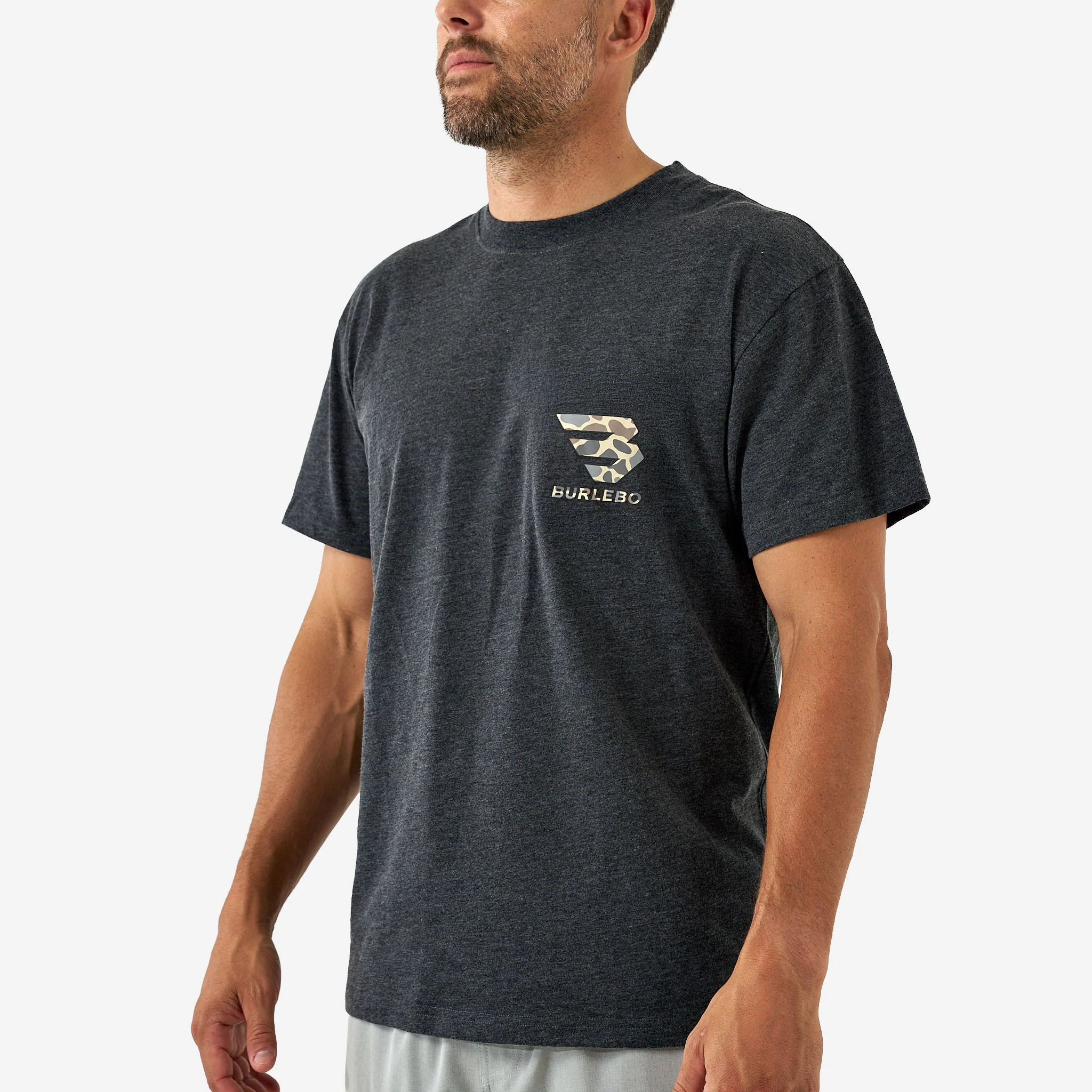 Short Sleeve Tee - Flying B Classic Deer Camo - Heather Black
