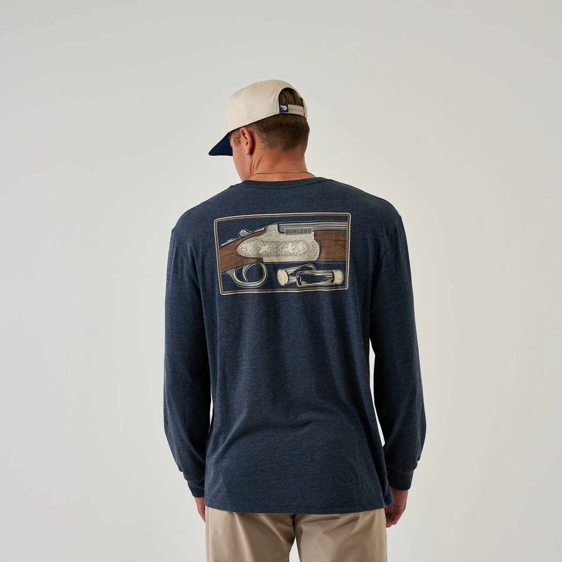 Long Sleeve Tee - BURLEBO Shotgun - Heather Navy
