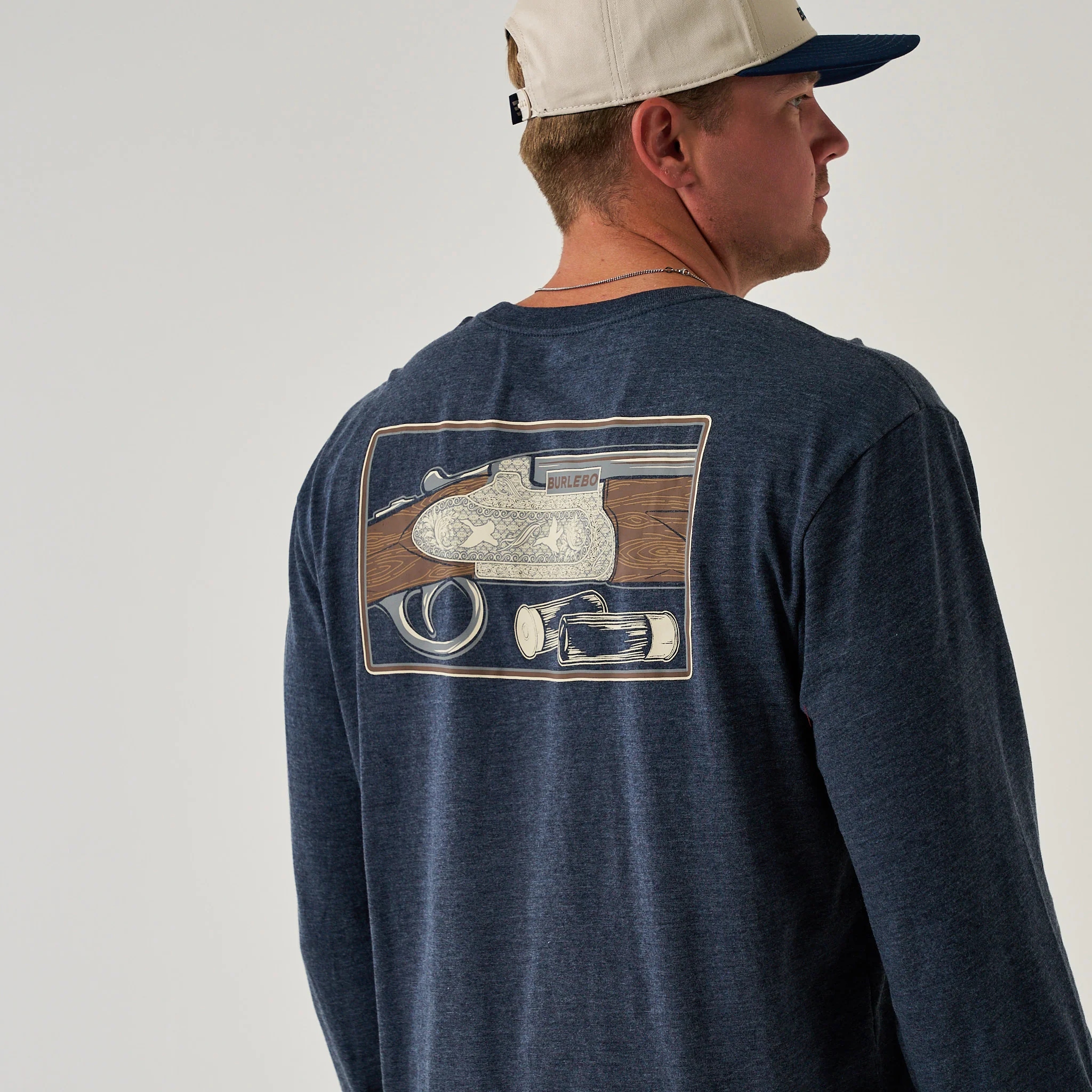 Long Sleeve Tee - BURLEBO Shotgun - Heather Navy