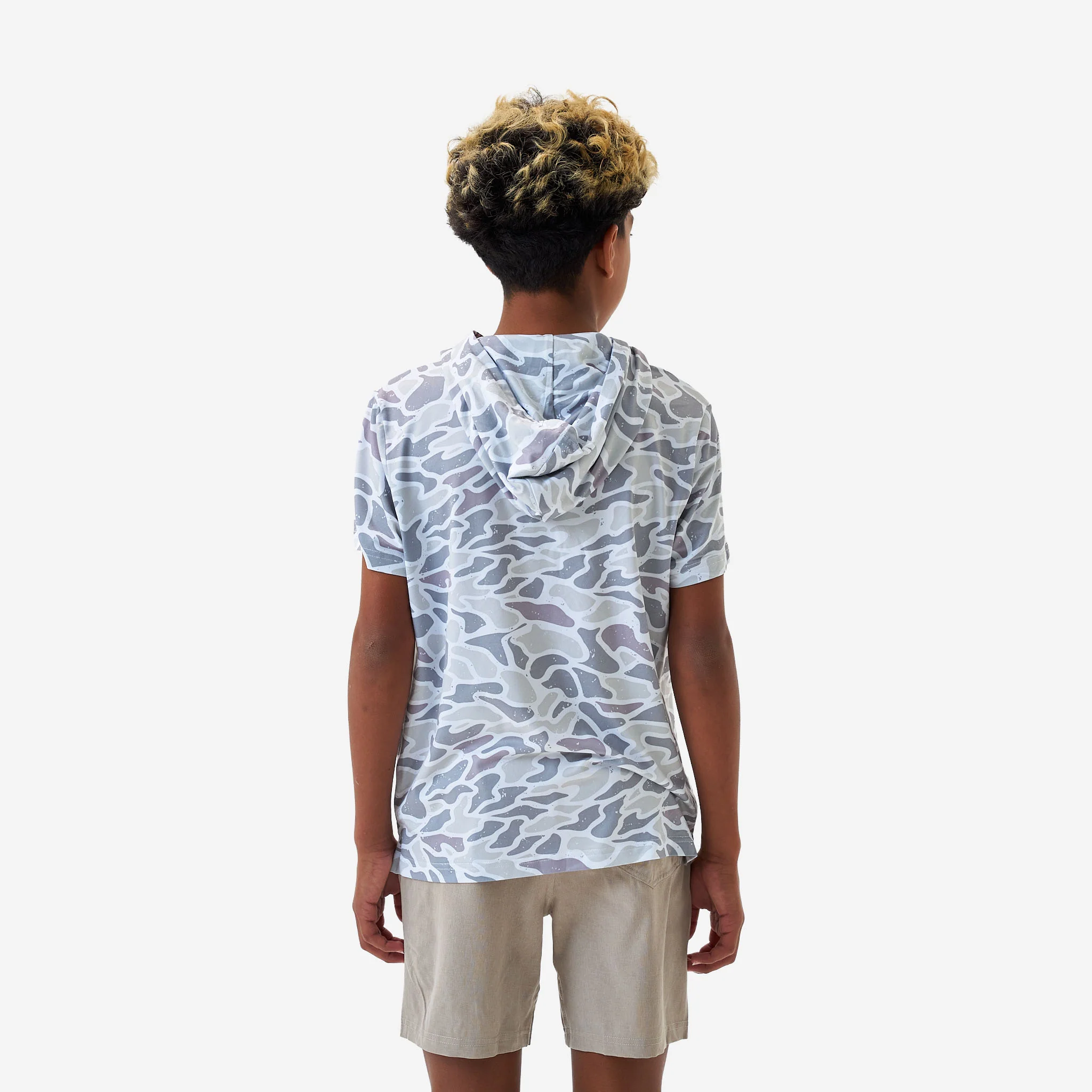 Youth Short Sleeve Performance Hoodie - White Camo