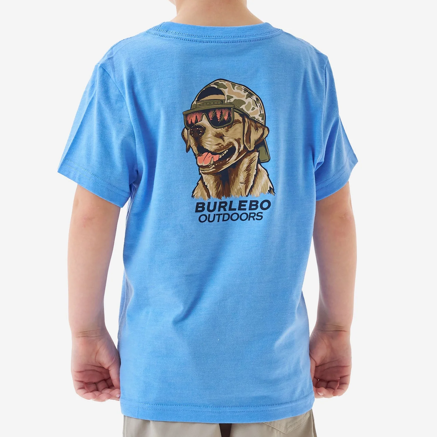 Youth Short Sleeve Tee - Mallard Camo Dog - Periwinkle Blue