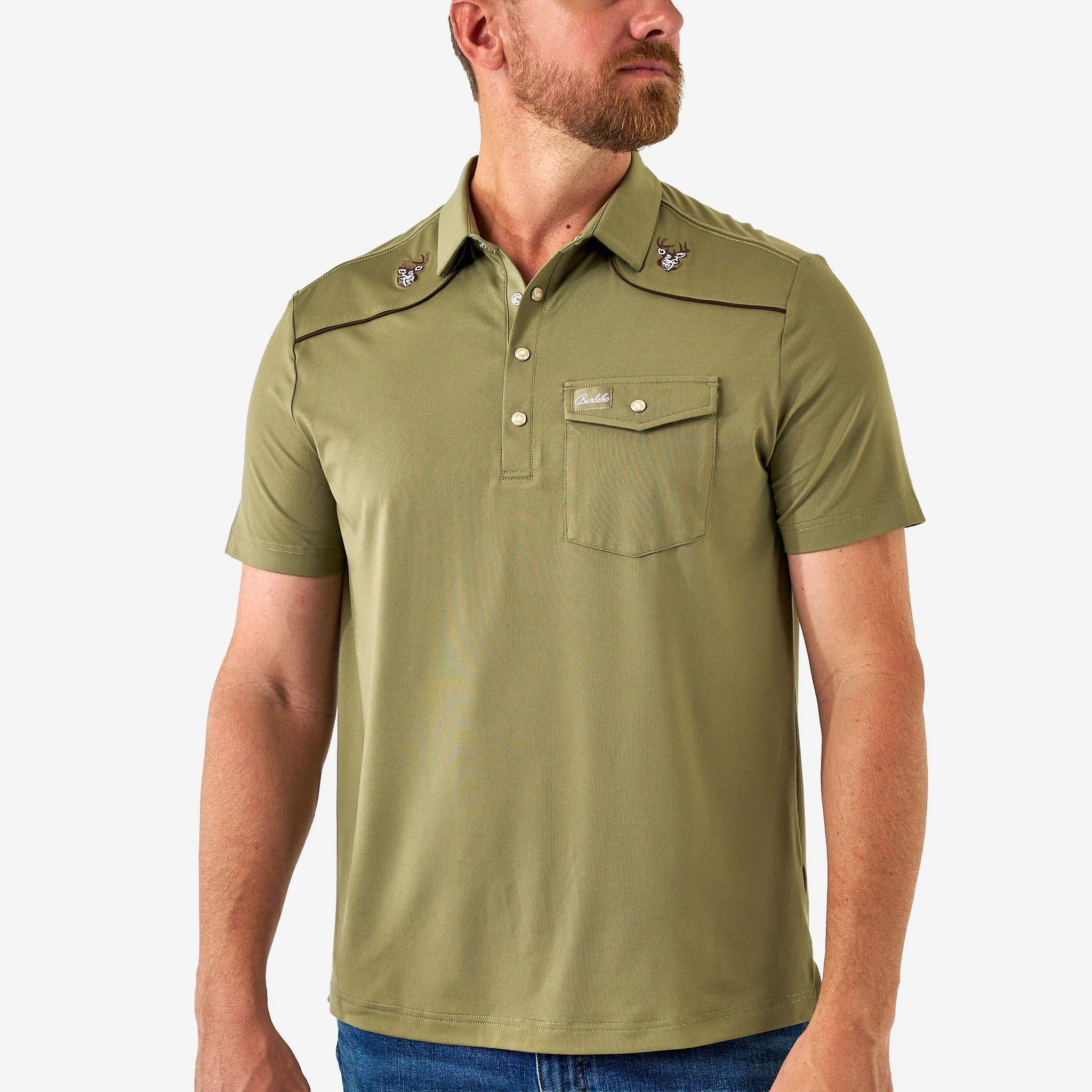 Pearl Snap Performance Polo - Whitetail Deer - Green